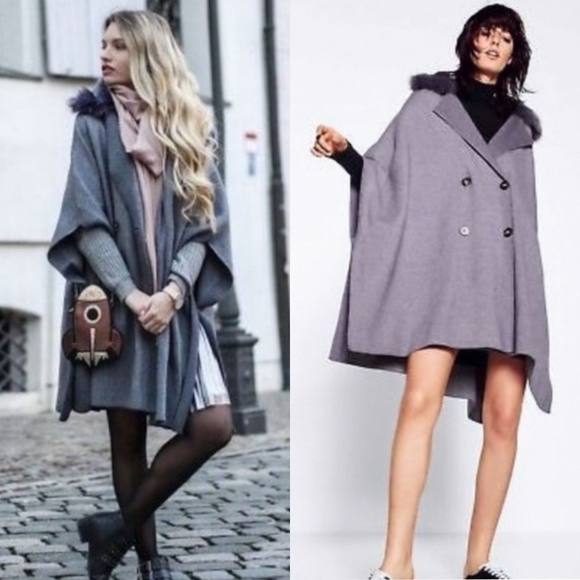 🆕️ NWT Zara Faux Fur Collar Cape/Poncho - Picture 1 of 8